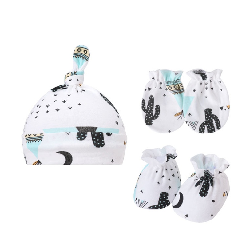 Bộ Nón + Găng Tay + Vớ Cotton In Họa Tiết Hoạt Hình Dễ Thương Cho Bé Sơ Sinh