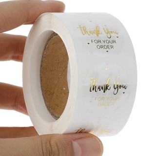 Cuộn 500 Nhãn Dán Trong Suốt Chữ Thank You Màu Vàng Nhũ (Loại Đẹp)