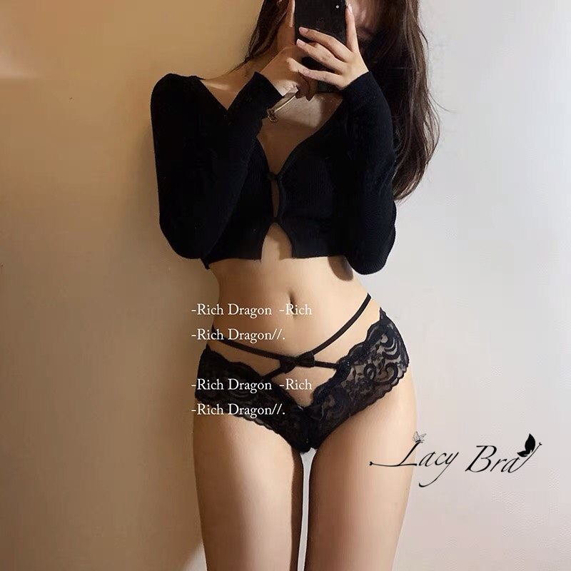 Quần Lót Ren Lọt Khe Không Đũng Hở Đáy Cạp Dây Chéo Đính Nơ Gợi Cảm Lacy Bra - QL43