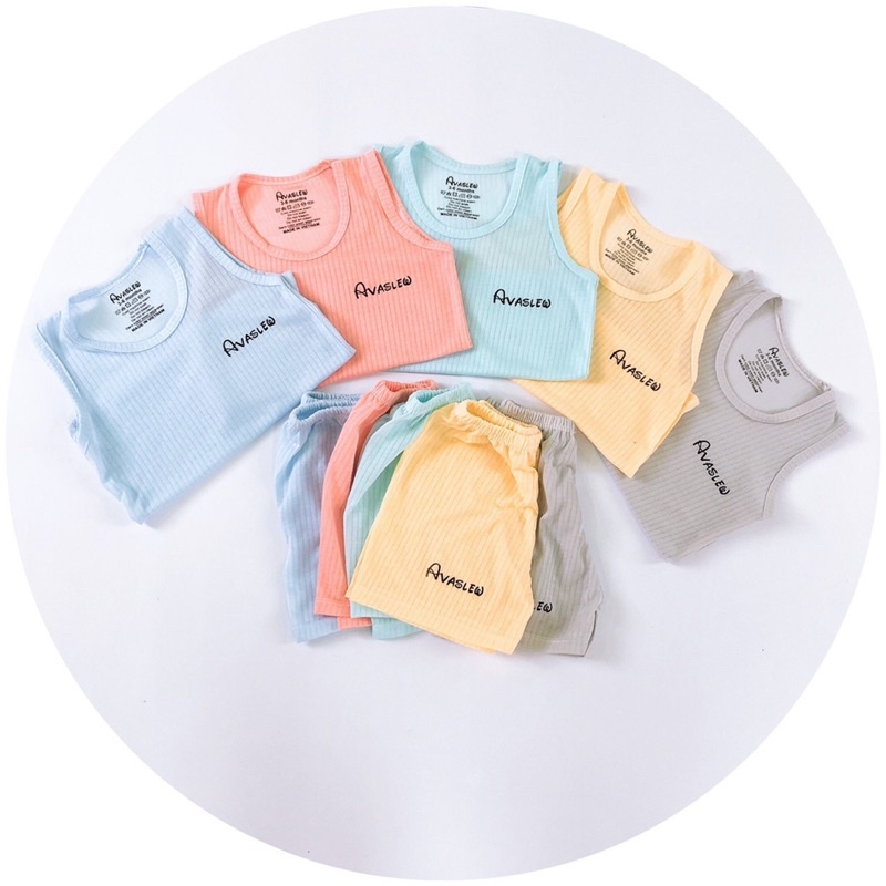 Bộ quần áo ba lỗ cho bé chất cotton gân tăm AVA cho trẻ sơ sinh từ 0-2 tuổi mặc ở nhà đi chơi cực thoáng mát mùa hè