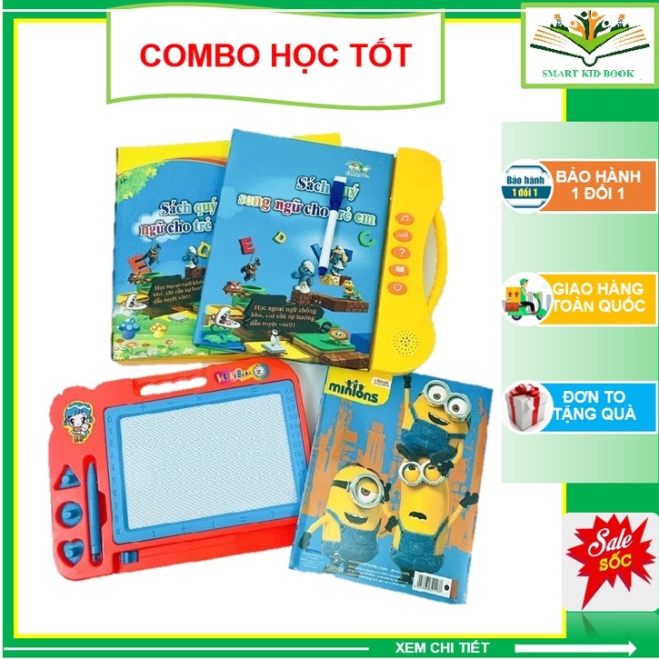 Combo Sách nói điện tử song ngữ Thanh Nga (Phiên bản Pro nút chọn nổi ngoài) + Bảng gạt tự xóa + Hình dán sáng tạo