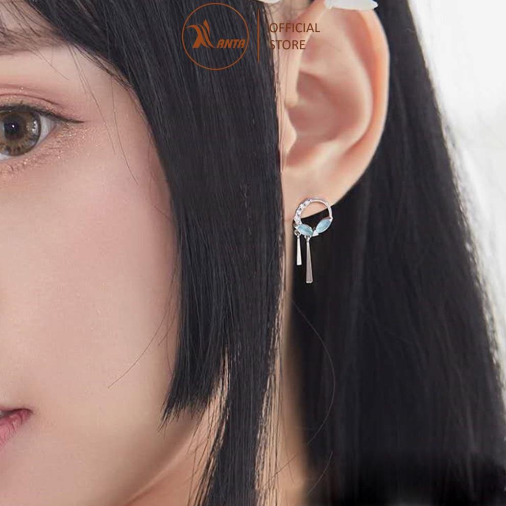 Bông tai bạc dành cho nữ khuyên tròn đính đá sang trọng MEZI Jewelry - ATJ7030B