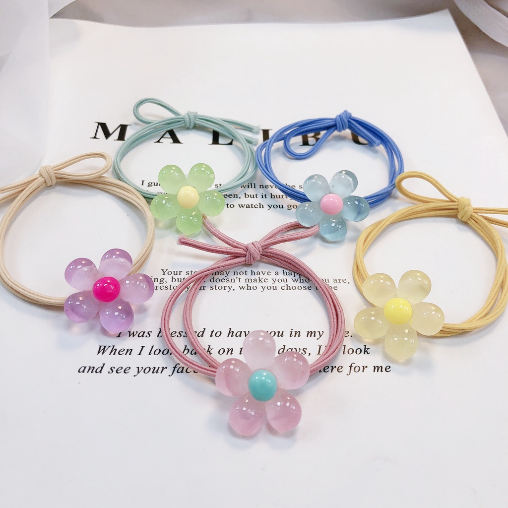 Dây Cột Tóc Cao Su Phối Hoa Dạ Quang Dễ Thương Đơn Giản Cho Nữ