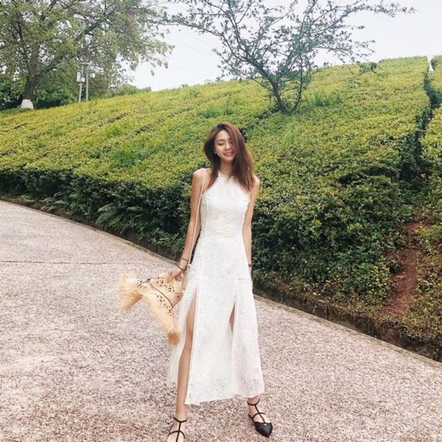 Đầm buộc cổ hở lưng Sò Vintage (Quảng Châu)