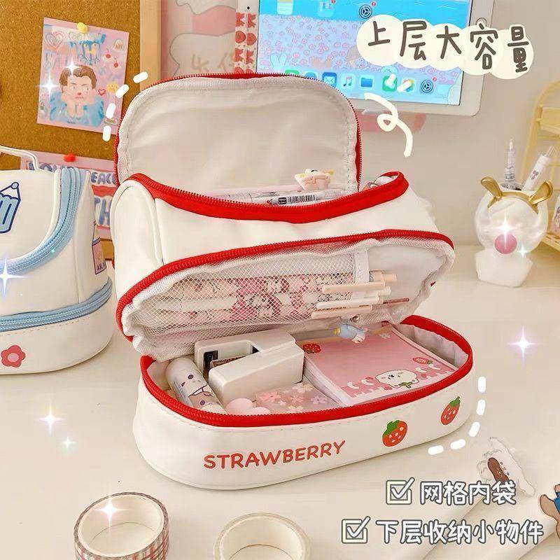 ⭐ iLado ⭐  Túi đựng bút trong suốt cute túi nilong/PVC Rabbit Stickers túi zip nhỏ hộp vải đựng đồ Hộp đựng hộp bút hologram bút cute bọc zip tiểu an văn phòng phẩm Đa Dụng túi đựng đồ dùng cá nhân hình