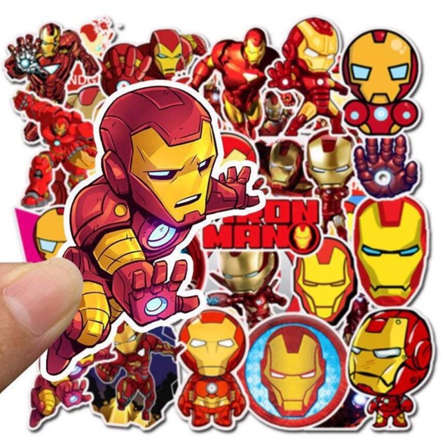 Sticker iron man mặt sắt set 30-50 cái ép lụa  / hình dán siêu ảnh hùng mặt sắt