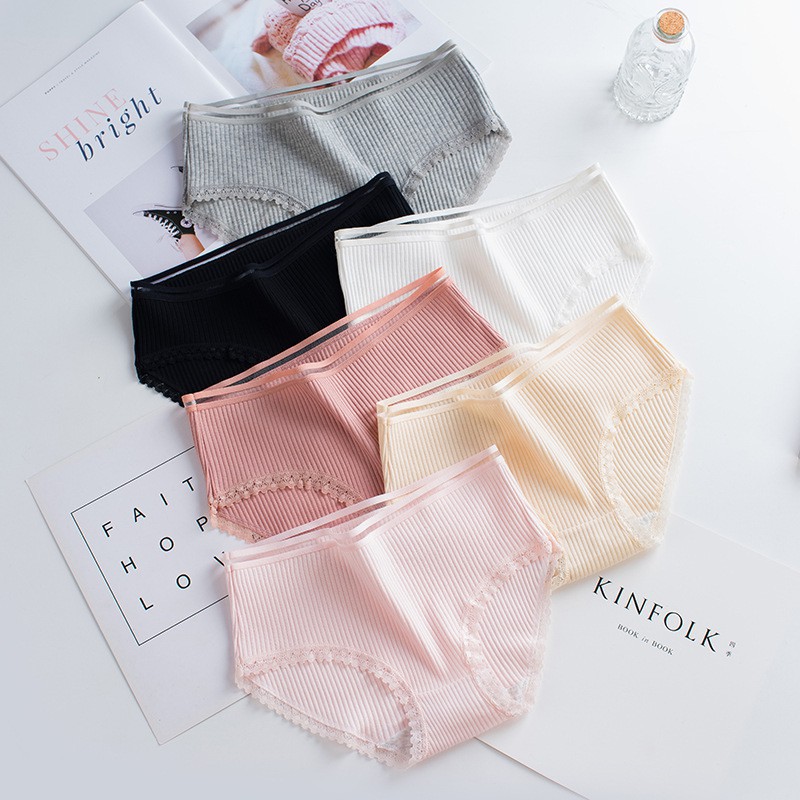 Quần lót nữ cotton cạp sọc kháng khuẩn thun lạnh dễ thương sexxy gợi cảm, Viền Ren Tăm MS01