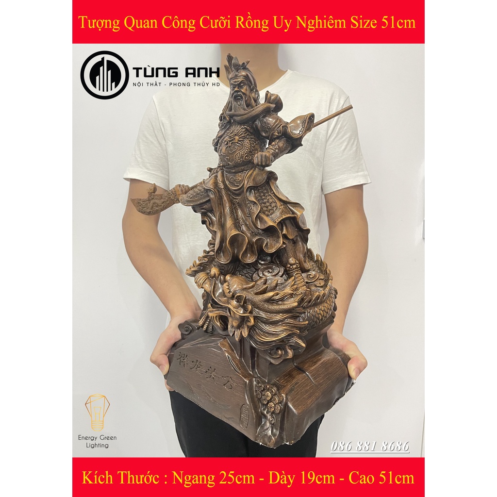 Tượng Quan Công Cưỡi Rồng Uy Nghiêm Size 51cm - Phong Thủy Mang Lại Sự Thịnh Vượng, Trí Tuệ