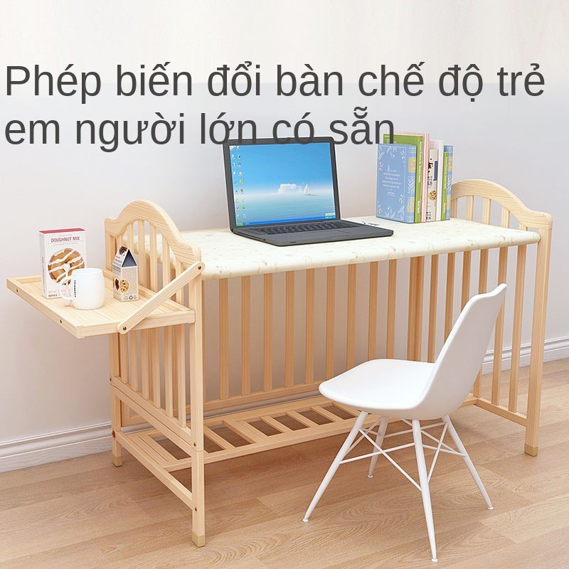 cũi trẻ em ghép giường lớn gỗ nguyên khối không sơn nôi bb đa năng cho bé sơ sinh rời