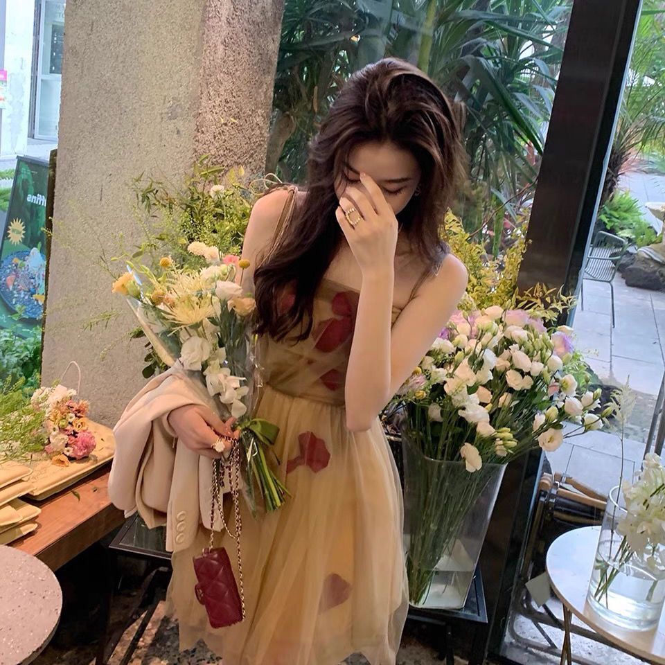 Đầm tutu Hở Vai Phong Cách retro Pháp Thời Trang Đi Biển Cho Nữ