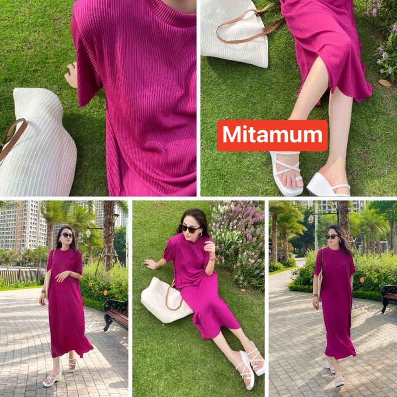 Đầm váy bầu hè thu cotton tăm cộc tay/ngắn tay váy xuông co giãn công sở đi chơi thiết kế cao cấp