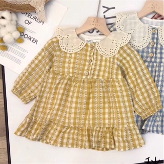 Váy kẻ cổ ren 2 lớp