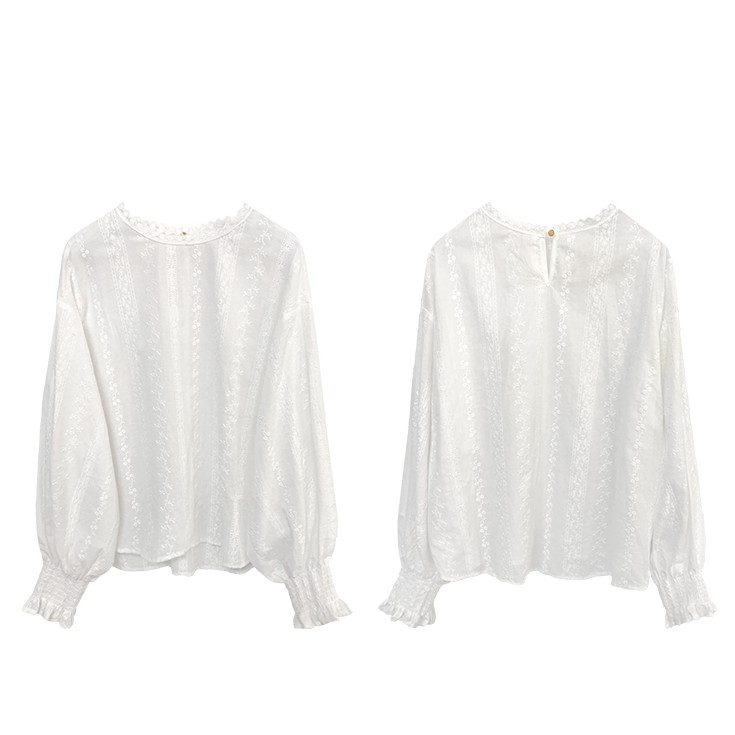 Áo Sơ Mi Dài Tay Phối Ren Hoa Thanh Lịch Thời Trang Dành Cho Nữ