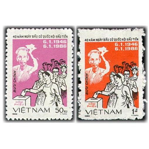 Tem sưu tập MS 483 Tem Việt Nam kỷ niệm 40 năm bầu cử quốc hội ( 2 tem ) tem bác hồ