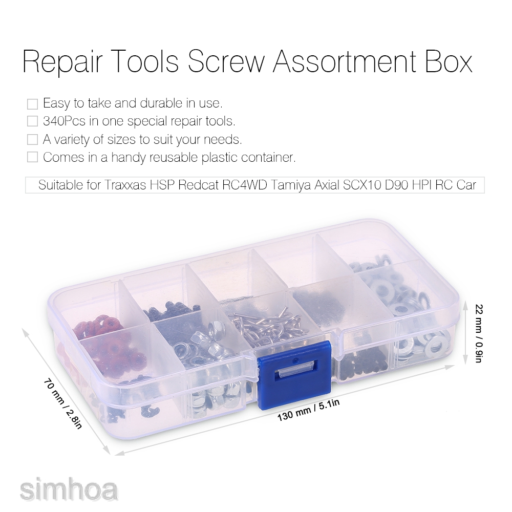 [SIMHOA] Set/340pcs Assorted RC Screws Tool Set for RC Car Kit HSP Axial Replacement