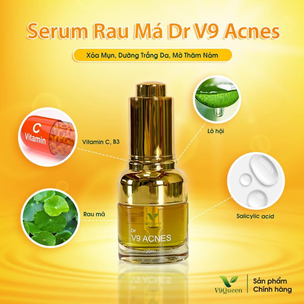 Serum Ngăn Ngừa Mụn V9Queen, Chiết Xuất Rau Má Giúp Dưỡng Trắng Da, Làm Mờ Thâm Mụn - V9 Acnes 20ml | BigBuy360 - bigbuy360.vn