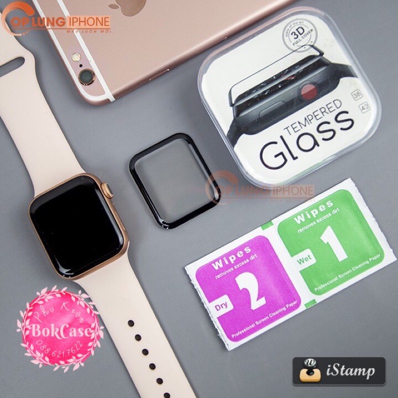 DÁN Cường Lực Apple Watch 38mm 40mm 42mm 44m Full keo bảo vệ màn hình Cong cho Series 5 4 3 2 1