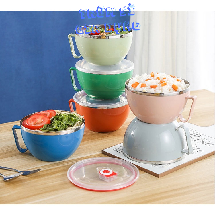 Ca inox ăn mì có nắp giữ nhiệt dung tích 900ml nhiều màu