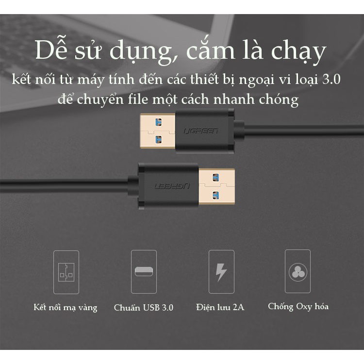 Dây USB 3.0 đực sang đực mạ vàng, dài 0.5-2M UGREEN US128