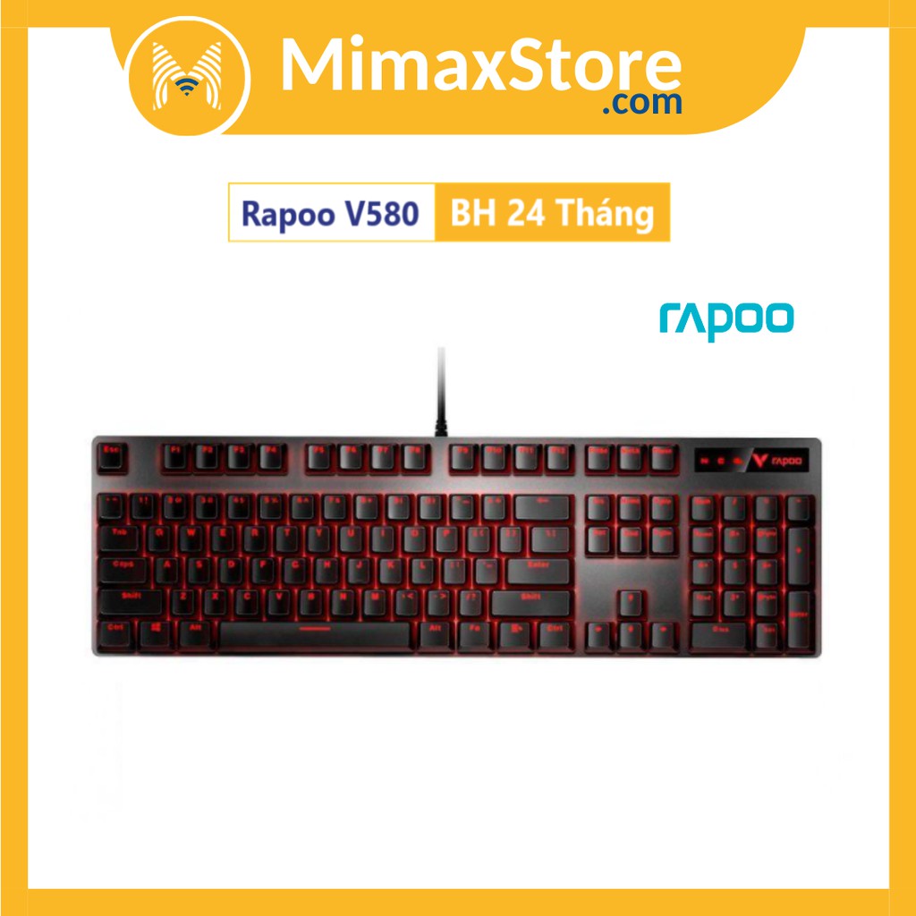 Bàn Phím Có Dây Rapoo V580 Red Backlit Blue Switch | Hàng Chính Hãng | Bảo Hành 24 Tháng
