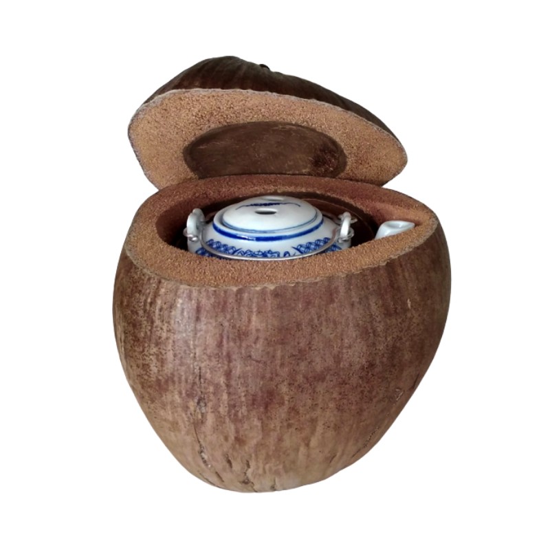 Vỏ Bình Trà Trái Dừa Không Sơn Màu Nguyên Thủy Của Trái Dừa Và Bình Trà 900 - 1000ml