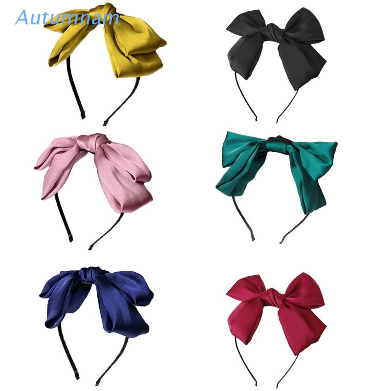 Băng đô cài tóc thắt nơ vải satin mềm màu trơn phong cách cổ điển xinh xắn