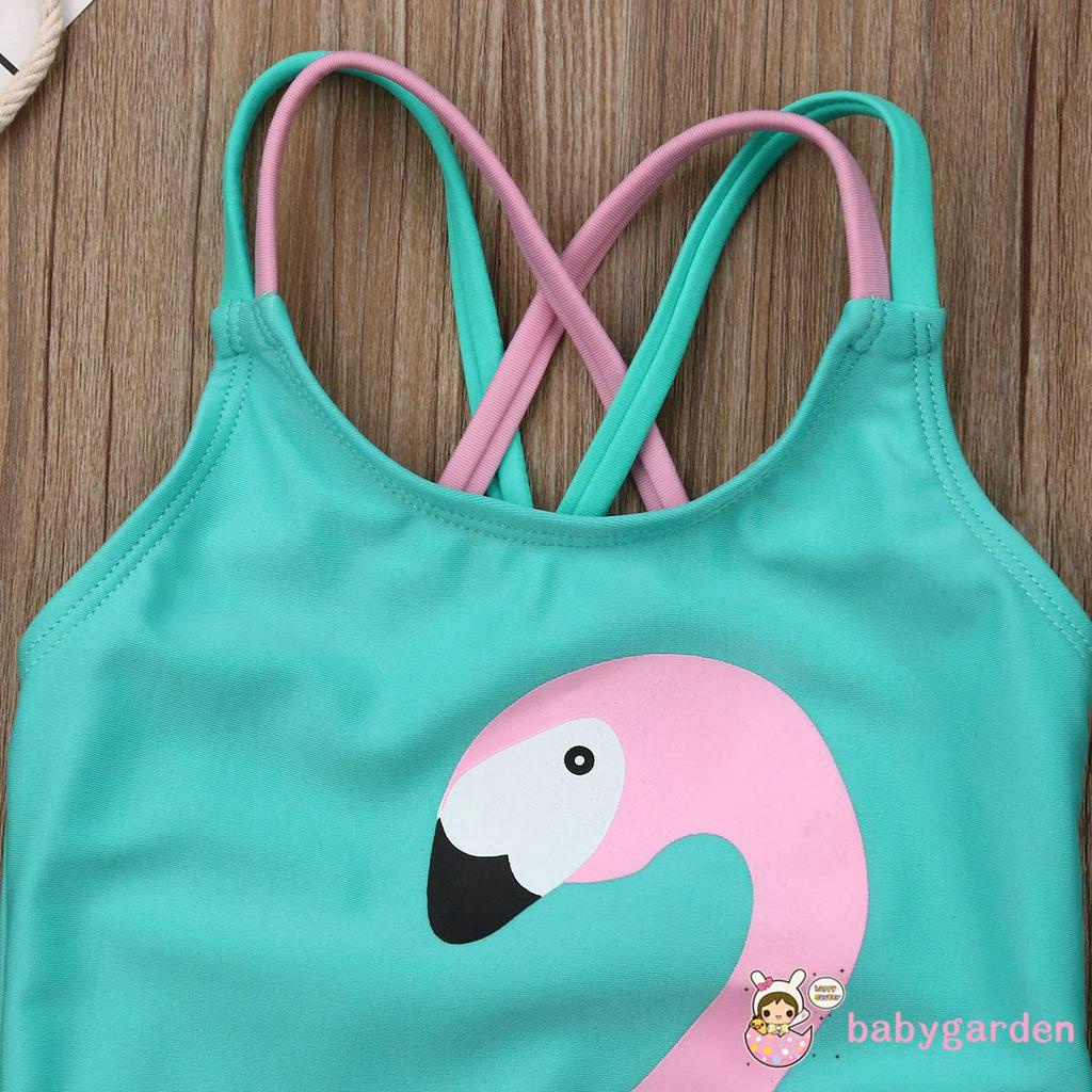 Áo Tắm Không Tay Cổ Tròn, Họa Tiết Hoa Và Chim Hồng Hạc Cho Bé Gái