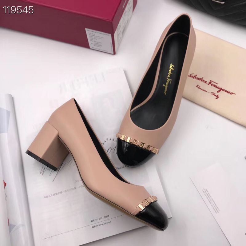 Giày cao gót nữ da thật mũi tròn gót 6cm fe*ragamo