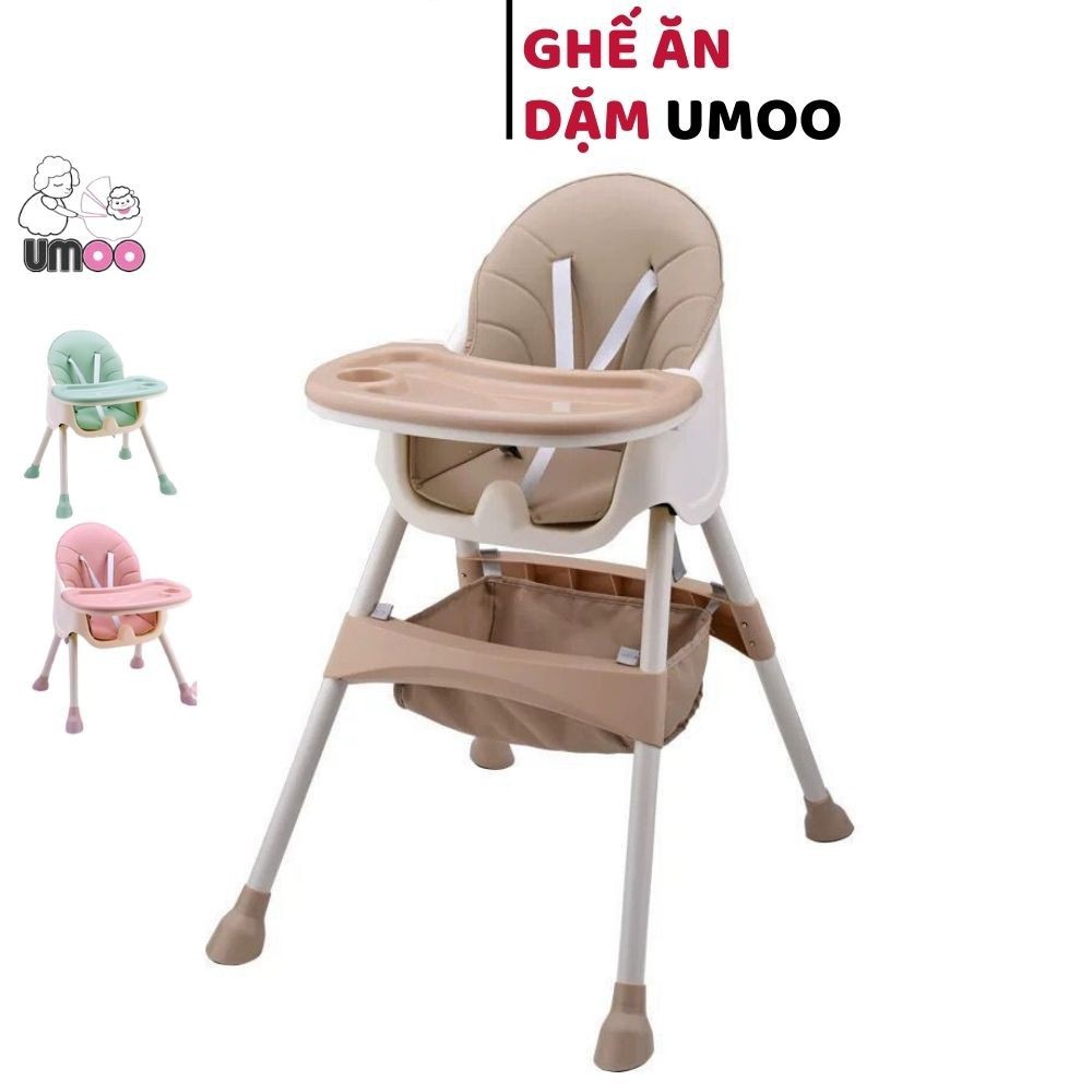 Ghế ăn dặm Umoo thiết kế Hàn Quốc 3 nấc điều chỉnh độ cao, chịu lực 50 kg, đai đa điểm an toàn cho bé