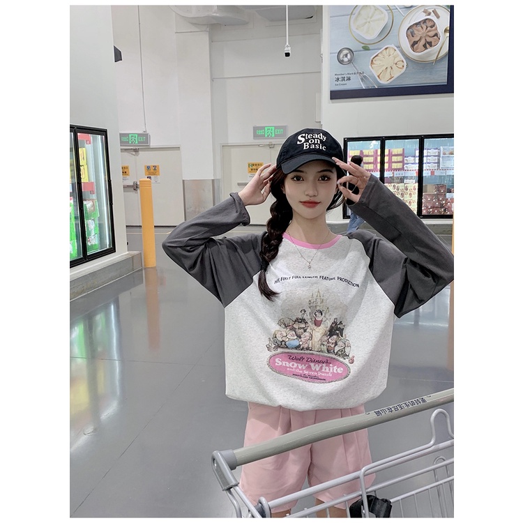 Áo Thun Dáng Rộng Phối Màu Tương Phản Thời Trang Mùa Thu Mới Cho Nữ