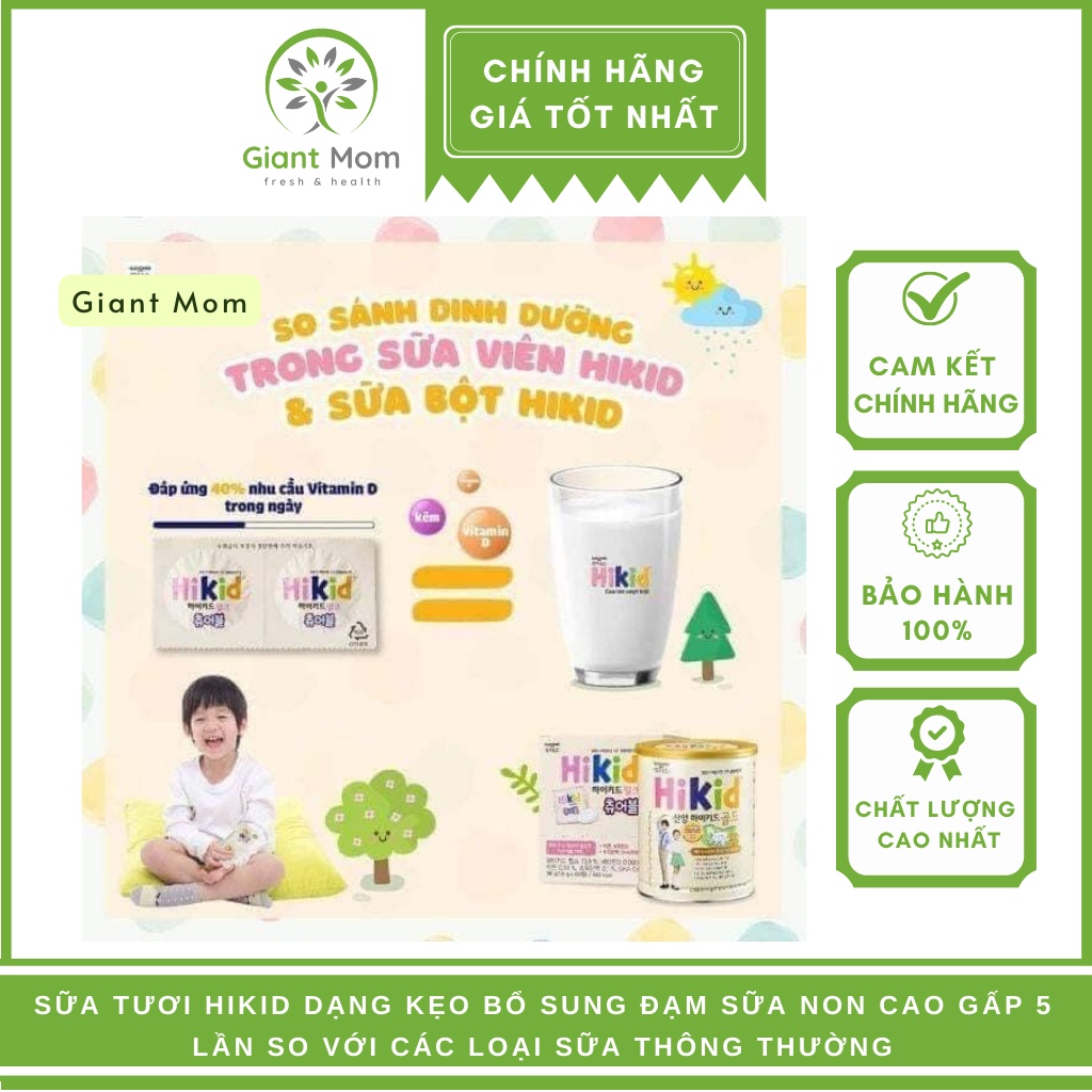 Sữa Tươi Hikid Dạng Kẹo Hàn Quốc - Hộp 60 Viên Cho Bé Từ 3 Tuổi