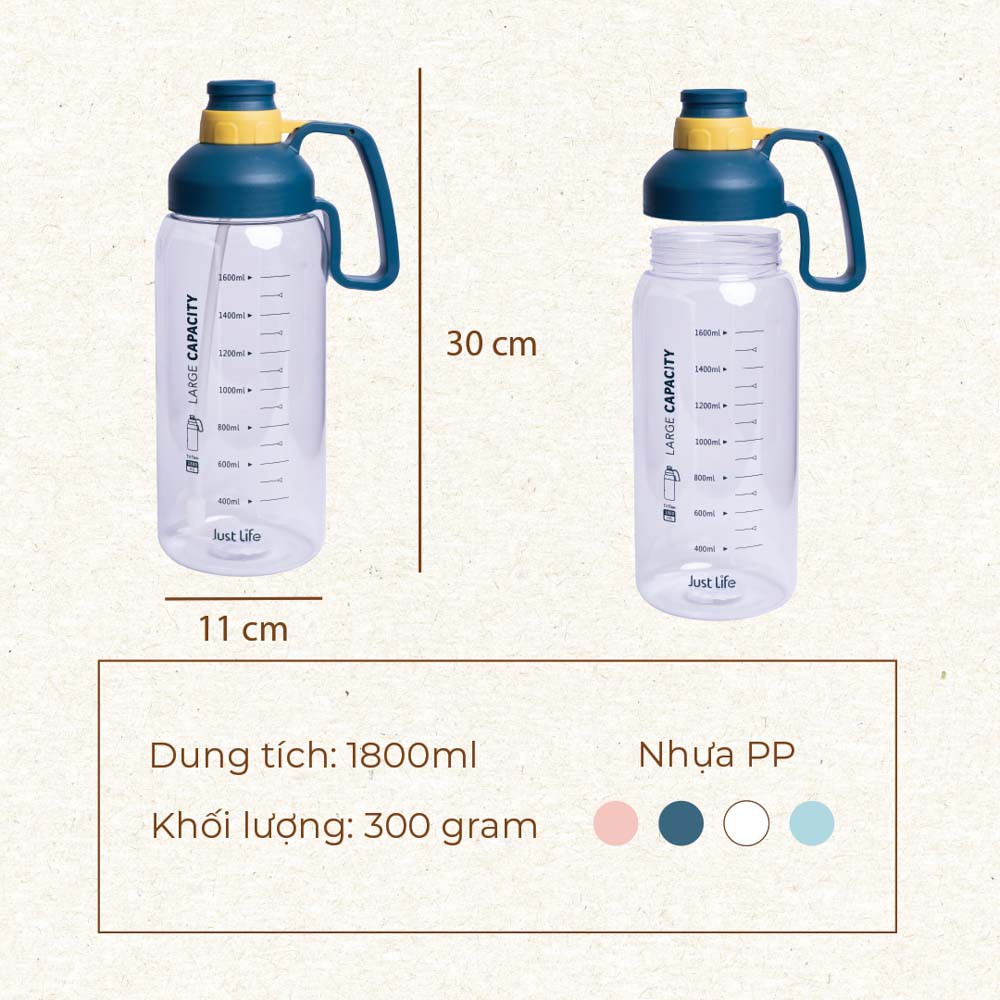 Bình nước siêu bự Lason 1800ml, bình đựng nước dung tích lớn