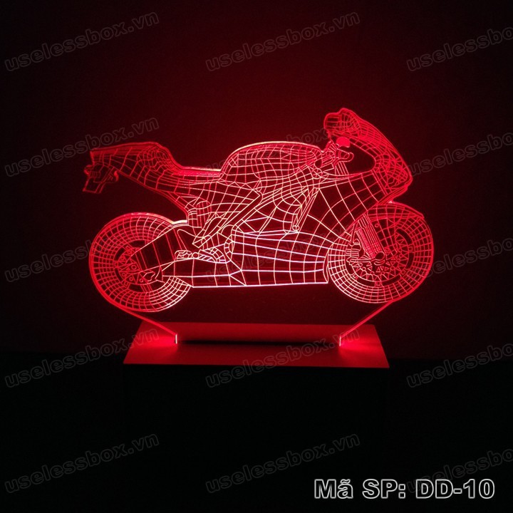 Đèn ngủ 3D size lớn - Acrylic cao cấp 5mm hình xe đua mô tô - Đế gỗ 16 màu có remote