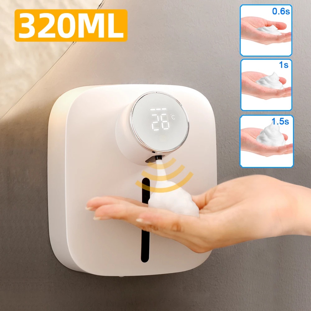 Bình Đựng Xà Phòng Tạo Bọt Tự Động 320Ml Gắn Tường Không Cần Chạm Có Đèn LED 3 Nút Có Thể Sạc Lại