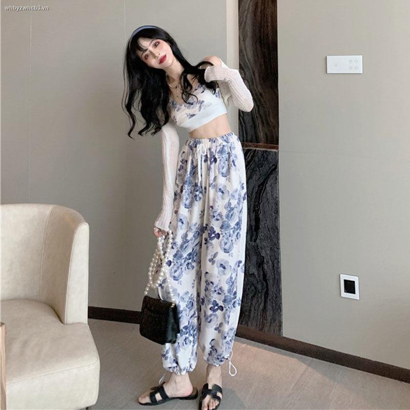 Set áo hai dây in hoa + quần dài lưng thun thời trang mùa hè phong cách phương Tây mới cho nữ
 | BigBuy360 - bigbuy360.vn