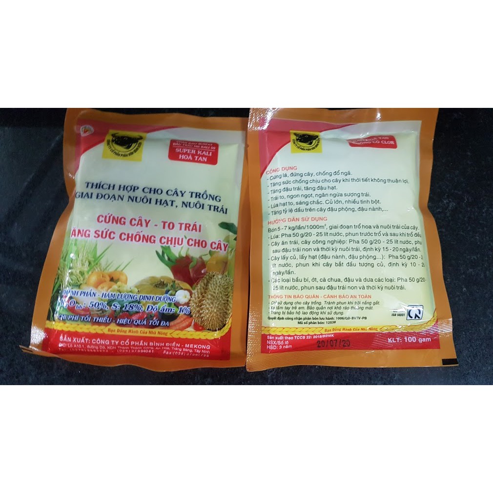 Super Kali hòa tan cho giai đoạn nuôi hạt,nuôi trái( cứng cây, to trái ) bịch=100g