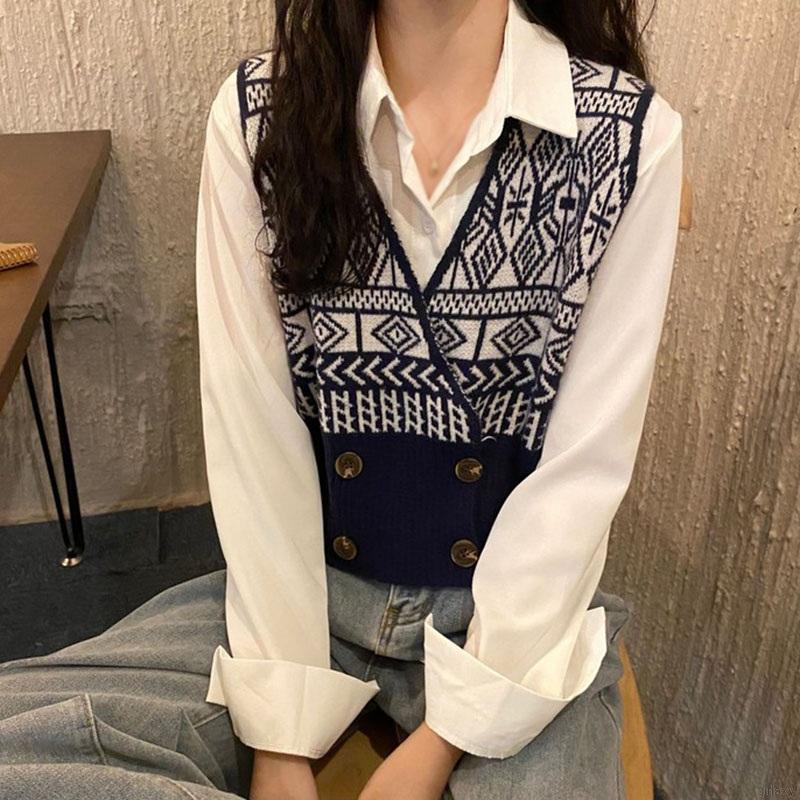 Áo Khoác Len Cardigan Không Tay Dáng Rộng Phong Cách Cổ Điển Hàn Quốc | BigBuy360 - bigbuy360.vn