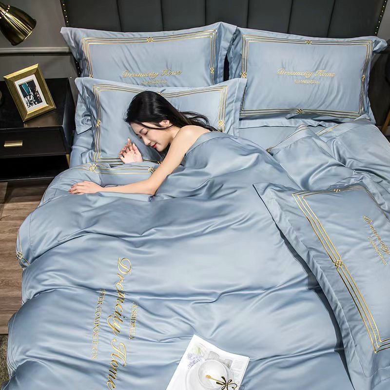 Set 4 món chăn ga gối Lụa thêu Dreamhome cao cấp - CHĂN GA GỐI ĐỆM HUYỀN VŨ BEDDING