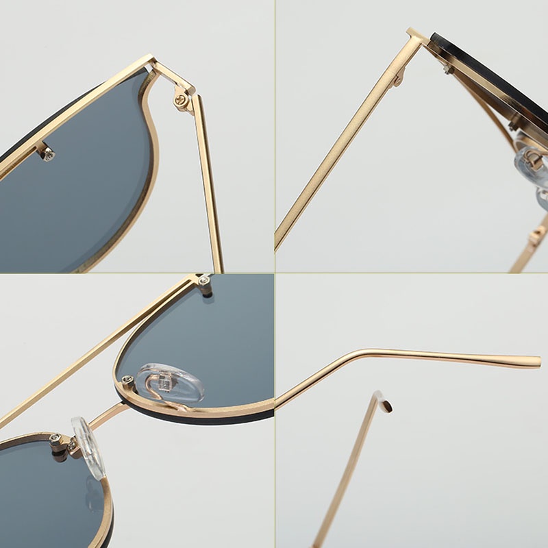 Kính Mát Gọng Kim Loại Tròng Phẳng Phong Cách Vintage Thể Thao Cho Nữ