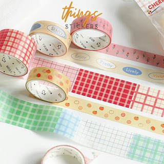 Set washi tape caro basic grid pastel trơn 3 cuộn washi sticker trang trí sổ tay bullet journal dụng cụ dán