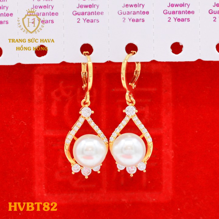 Bông Tai, Khuyên Tai Nữ Dáng Dài Xi Mạ Vàng Non Cao Cấp - Trang Sức Hava Hong Kong - HVBT82