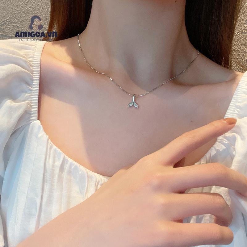 Vòng cổ Mặt Hình Đuôi Cá Đính Đá Zircon Đơn Giản Sáng Tạo Cho Nữ