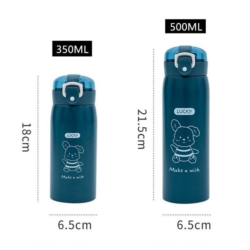 Bình đựng nước giữ nhiệt bằng thép không gỉ kèm ống hút in họa tiết hoạt hình đáng yêu 350ml / 500ml