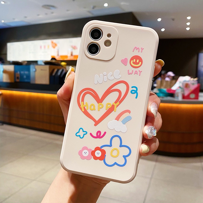 Ốp lưng iphone cạnh vuông phong cách sơn dầu hoa mùa xuân dành cho iphone 6 đến 14promax - E76