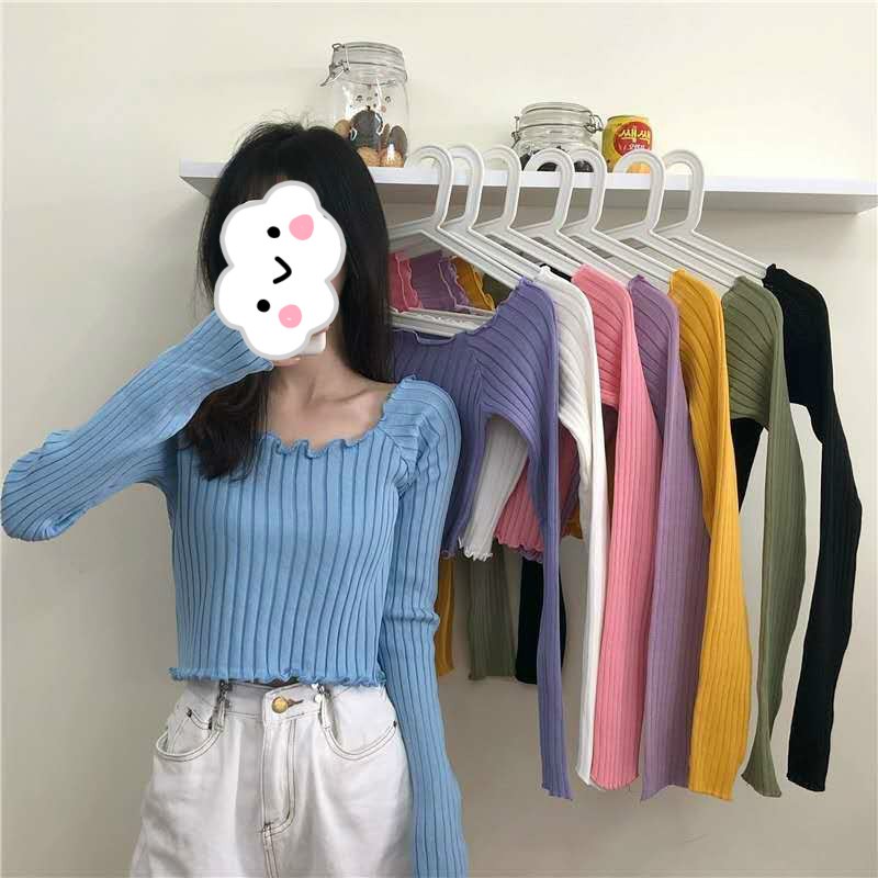 Áo Sweater Dài Tay Với Thiết Kế Hở Eo Xinh Xắn Dành Cho Nữ