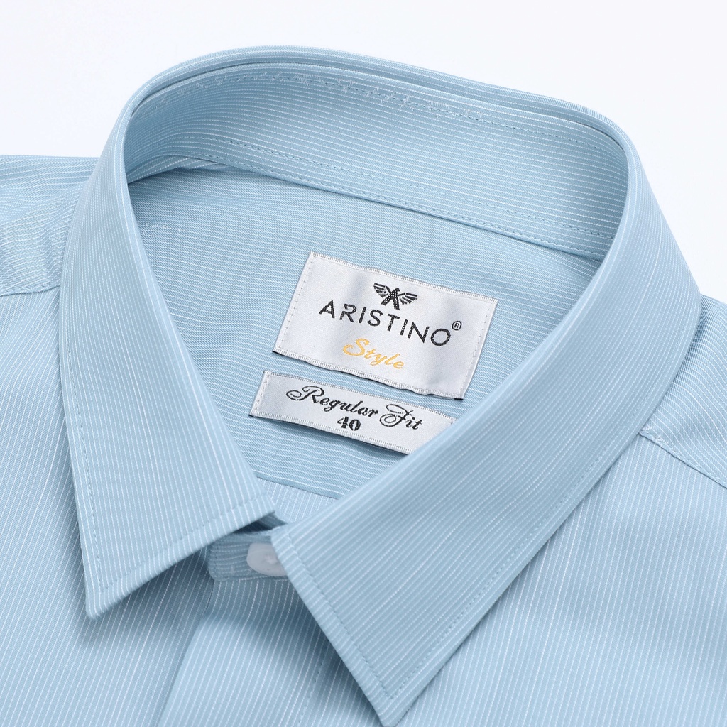 Áo sơ mi dài tay nam Aristino phom regular fit, thiết kế tà lượn, màu xanh dệt Jacquard nhã nhặn - ALS44202