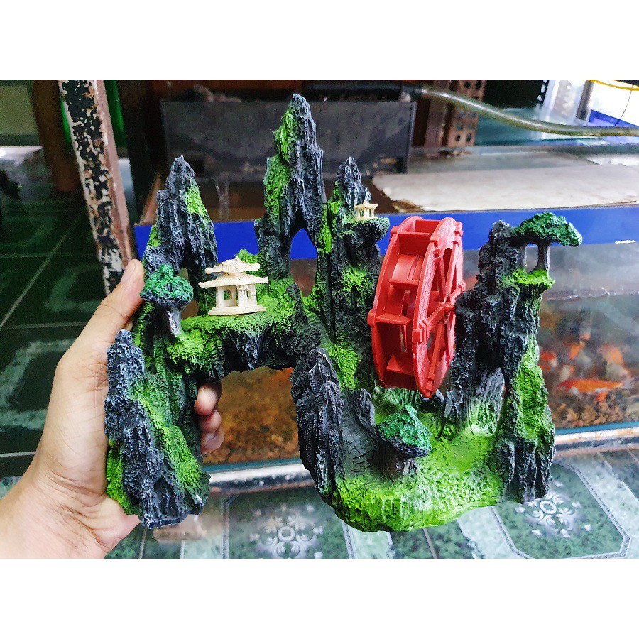 CẢNH NÚI BÁNH QUAY TRANG TRÍ HỒ CÁ NON BỘ 23X17X20CM