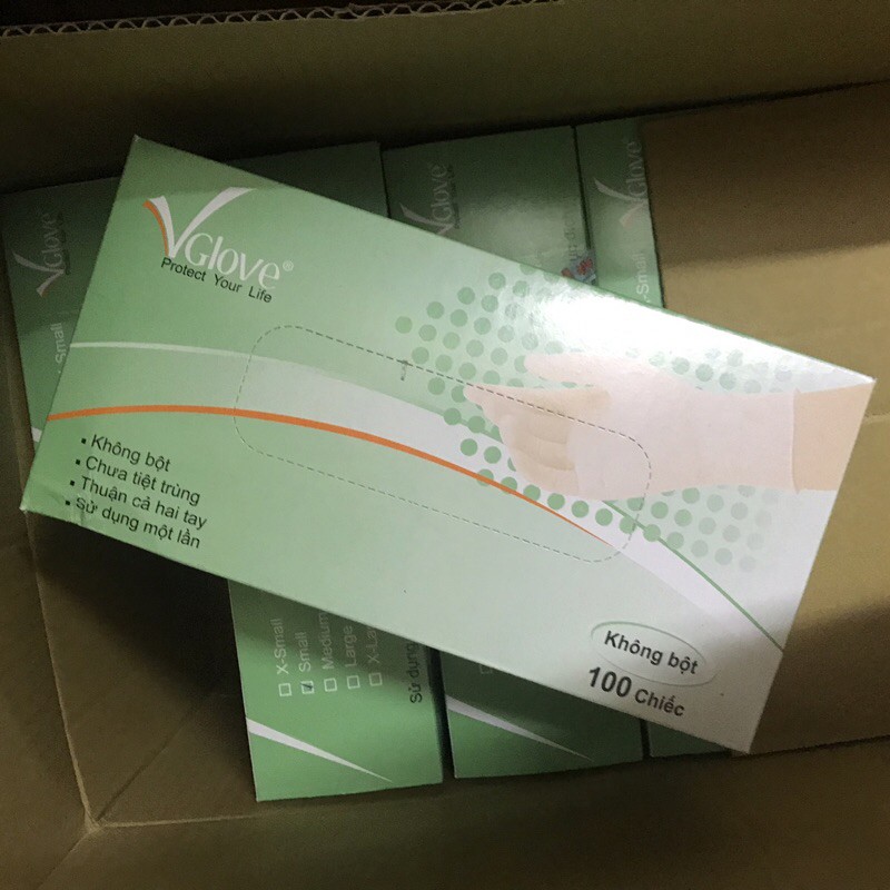 Găng tay y tế Latex không bột Vglove Khải Hoàn ( hàng sẵn )
