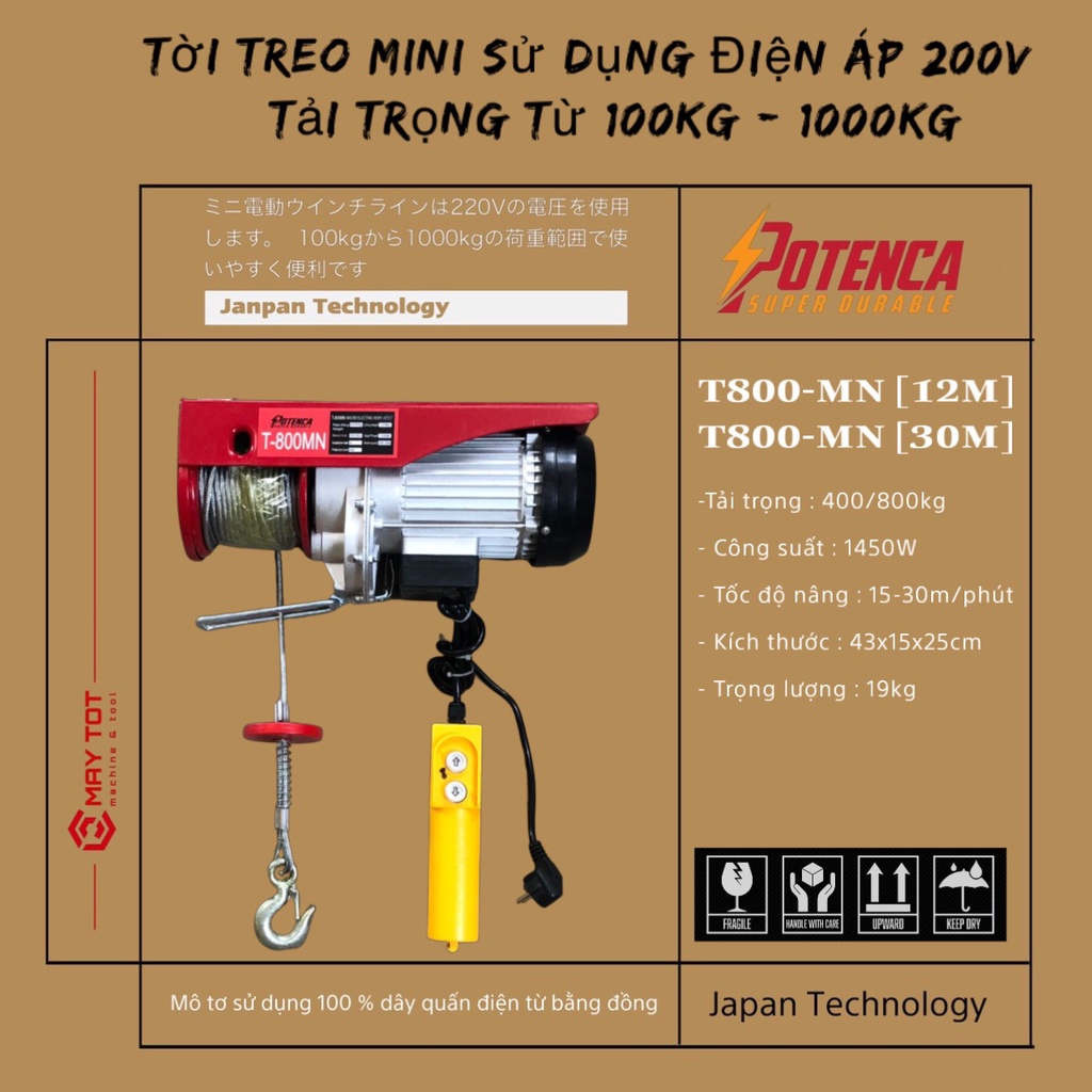 Máy Tời Điện T800- MN ( PA 800 )  loại 12M và 30M ( lõi đồng ) sẵn hàng sll hot hot!!!!