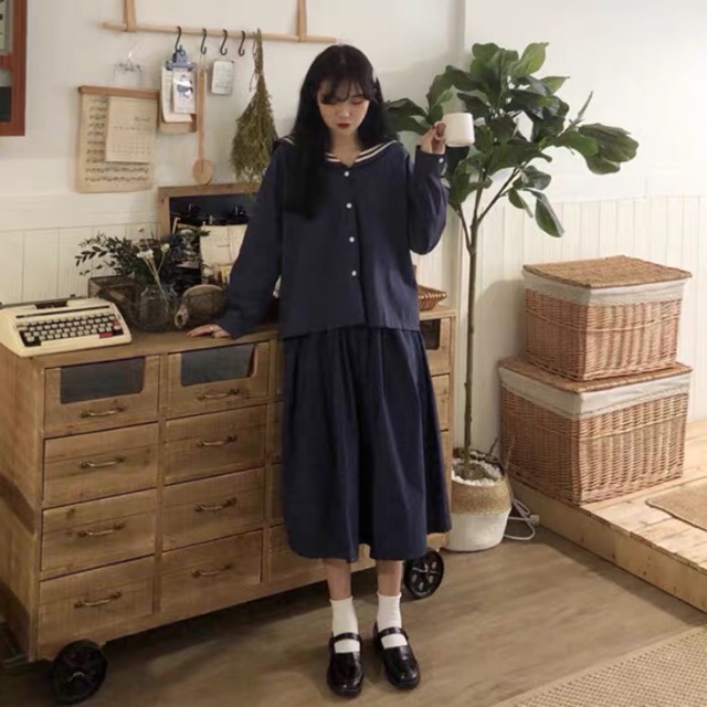 Set áo thuỷ thủ và chân váy xoè loli dress
